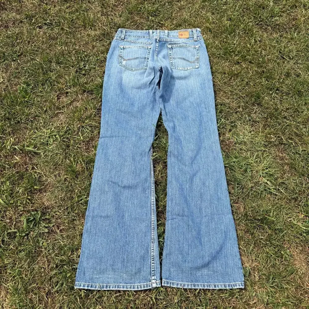 BKE Denim Mens Flare Leg Jeans Medium Wash Distressed